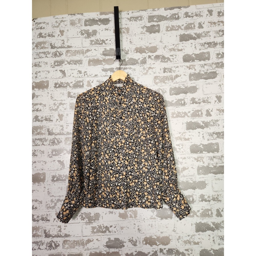 Boho Floral Top XL Black Pleated Peasant Dark Academia Cottagecore